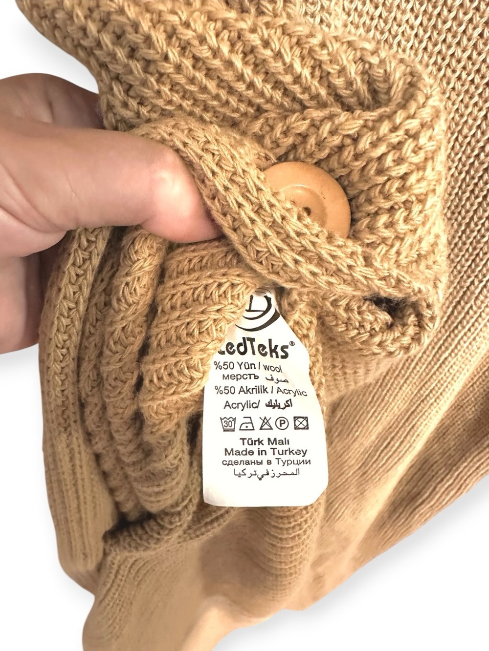 KISA Camel Knit Sweater Dress Maxi Wool Slit L - Picture 8 of 10